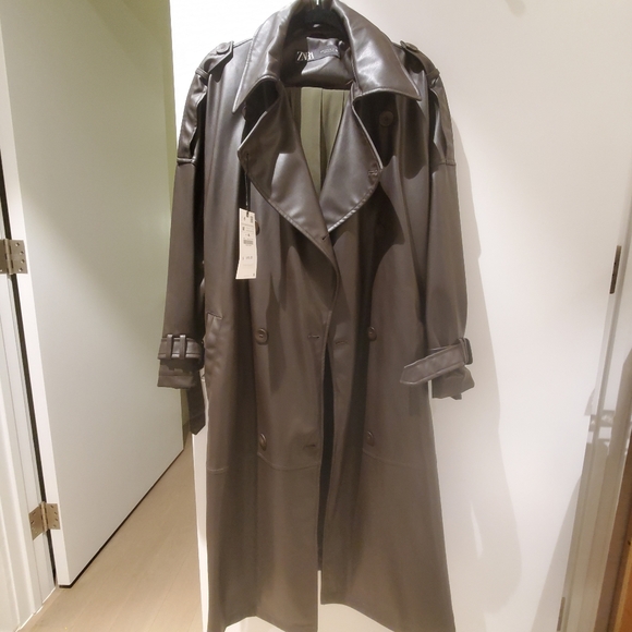 Zara Leather Trench Long Coats.🤎 - Picture 1 of 10